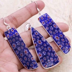 Lampworks glass pendant and earrings